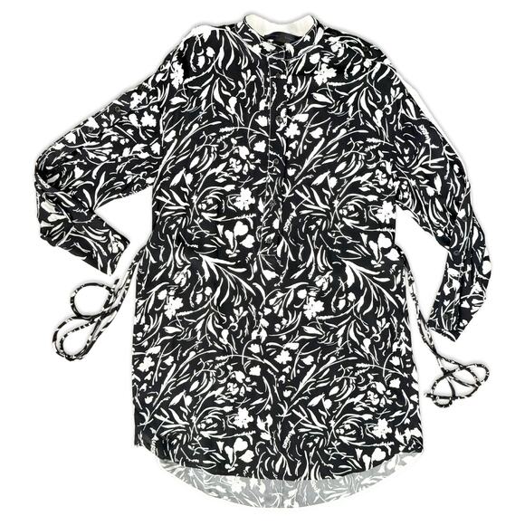Proenza Schouler Black White Floral Button Long Sleeve Shirt Dress sz 2 NEW Tags - Picture 14 of 16
